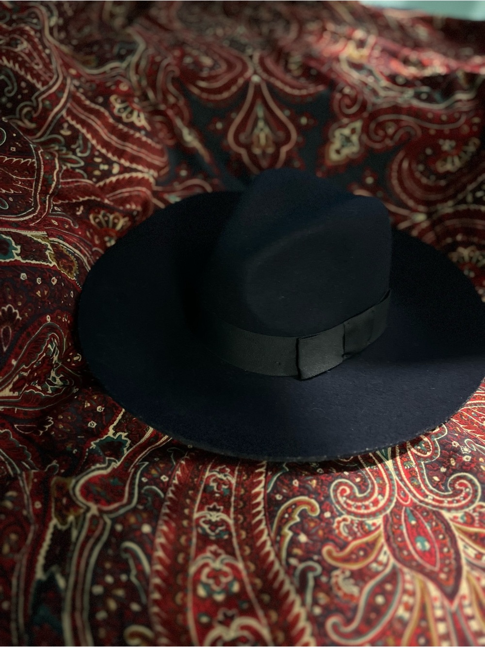 Brixton Classic Wide-Brim Wool Fedora Hat in Deep Navy